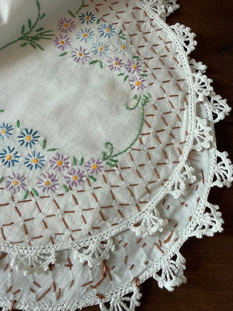 フランスアンティークஐ⋆*大人可愛い❤︎花柄刺繍とレースのクロス