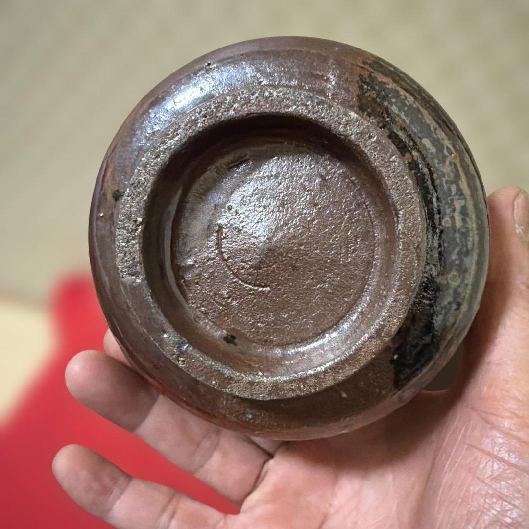 茶道具　抹茶椀　柿釉　塗箱　仕覆付き