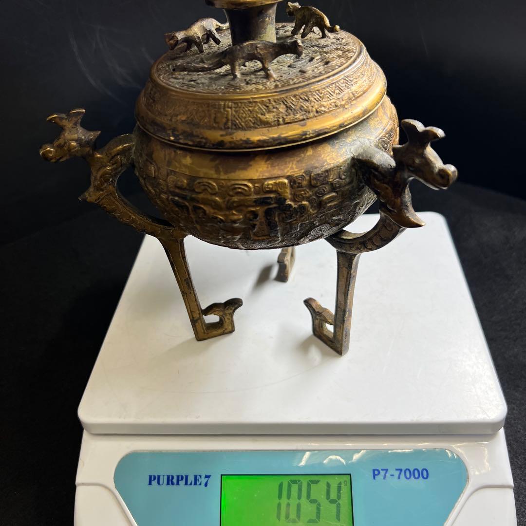古銅　龍文香炉　高さ約18㎝/1054g 東Y8-0310①タルサオ
