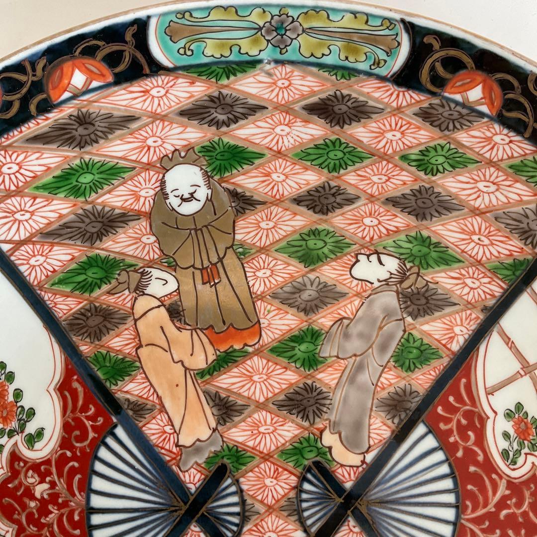 古伊万里　色絵人物草花文尺皿　江戸時代後期頃