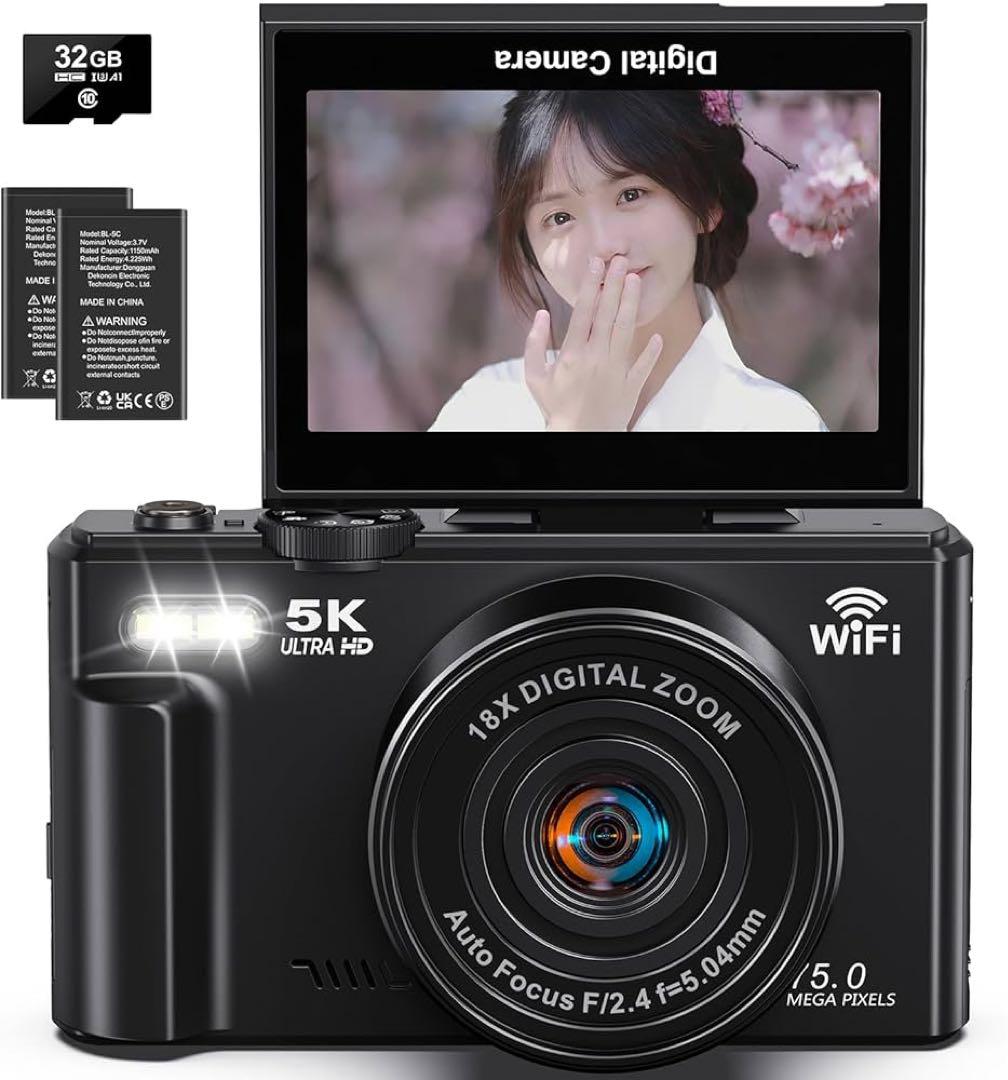 ✨新品 ✨5K対応 デジタルカメラ 7500万画素 WiFi 32GB デジカメ
