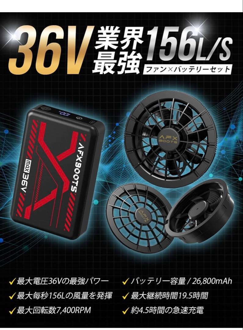 LABEWVI 2025年36Vファンバッテリーセット 26800mAh