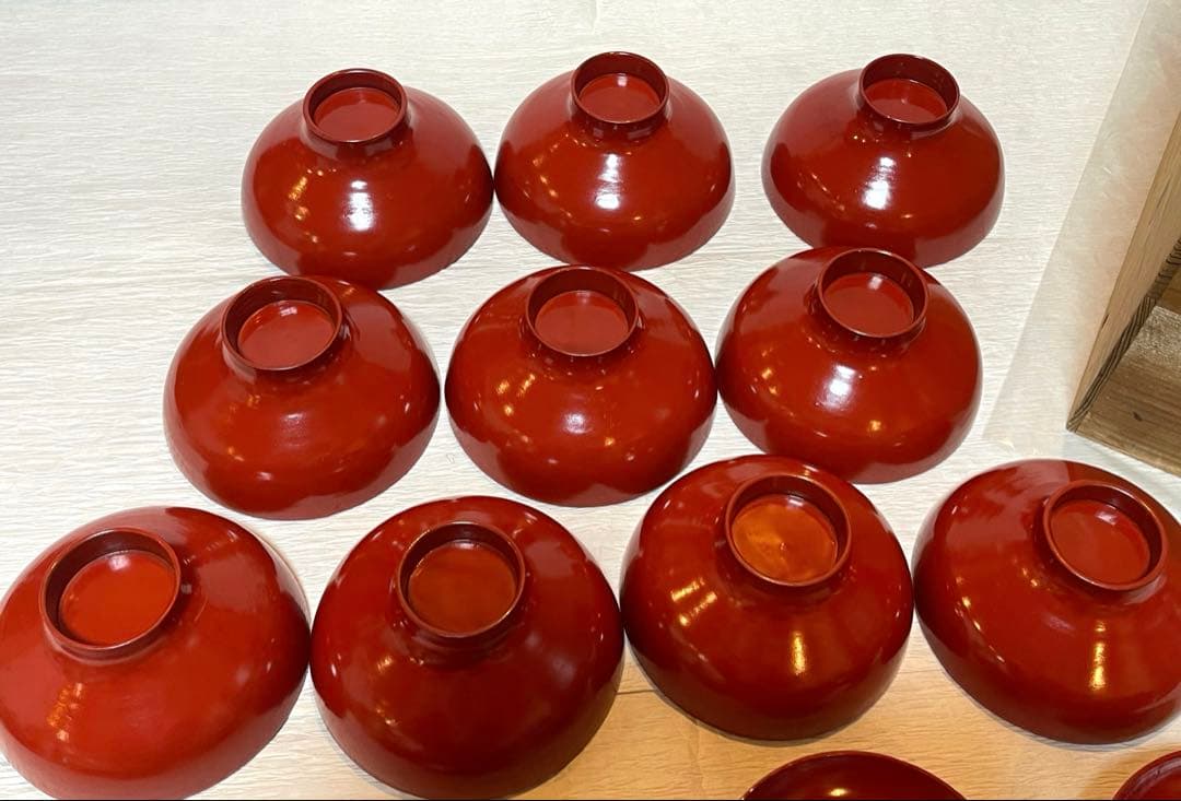 時代物 天然木　漆器 本珠 吸物椀 蓋付き 10客セット 木箱付 171