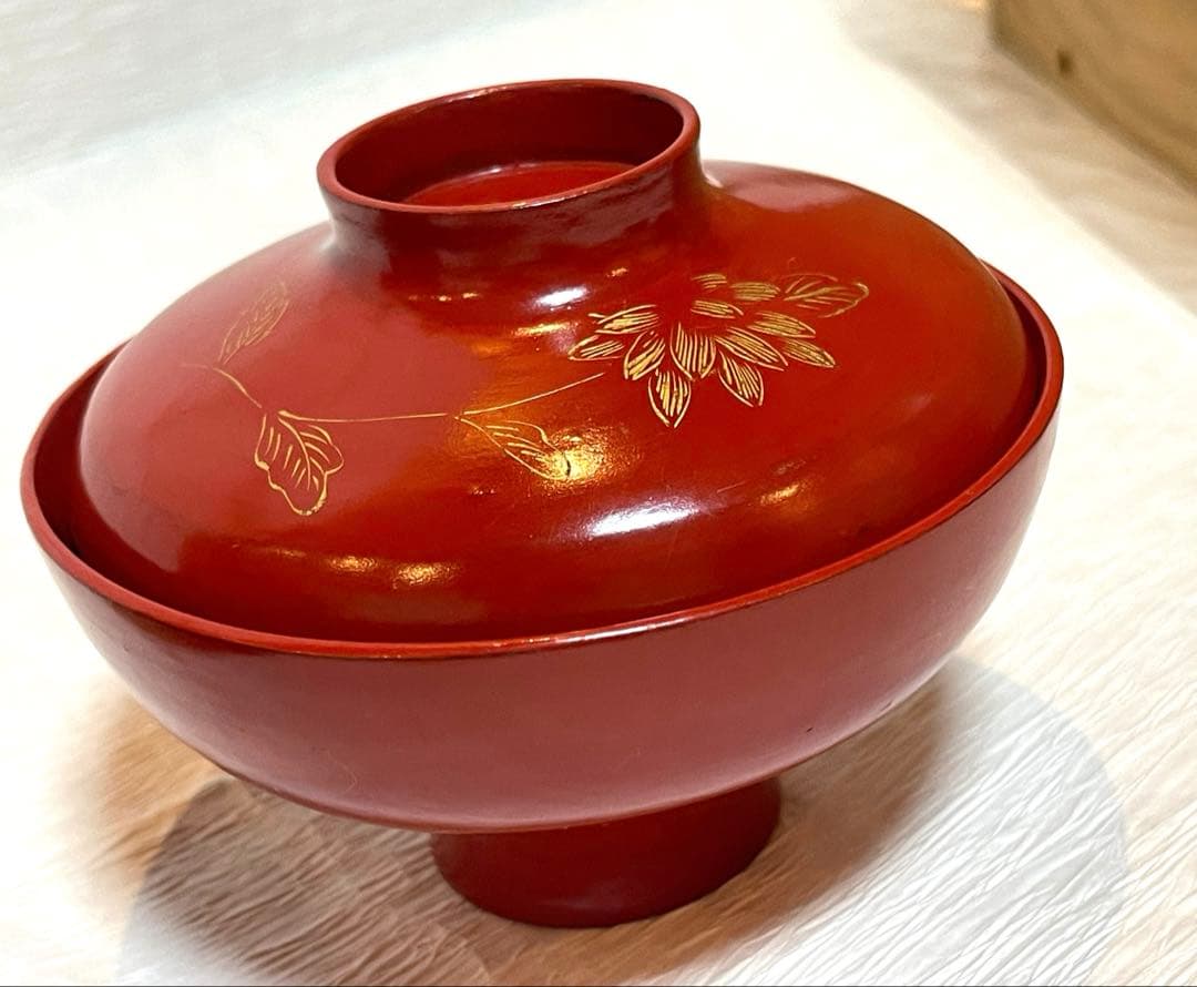 時代物 天然木　漆器 本珠 吸物椀 蓋付き 10客セット 木箱付 171