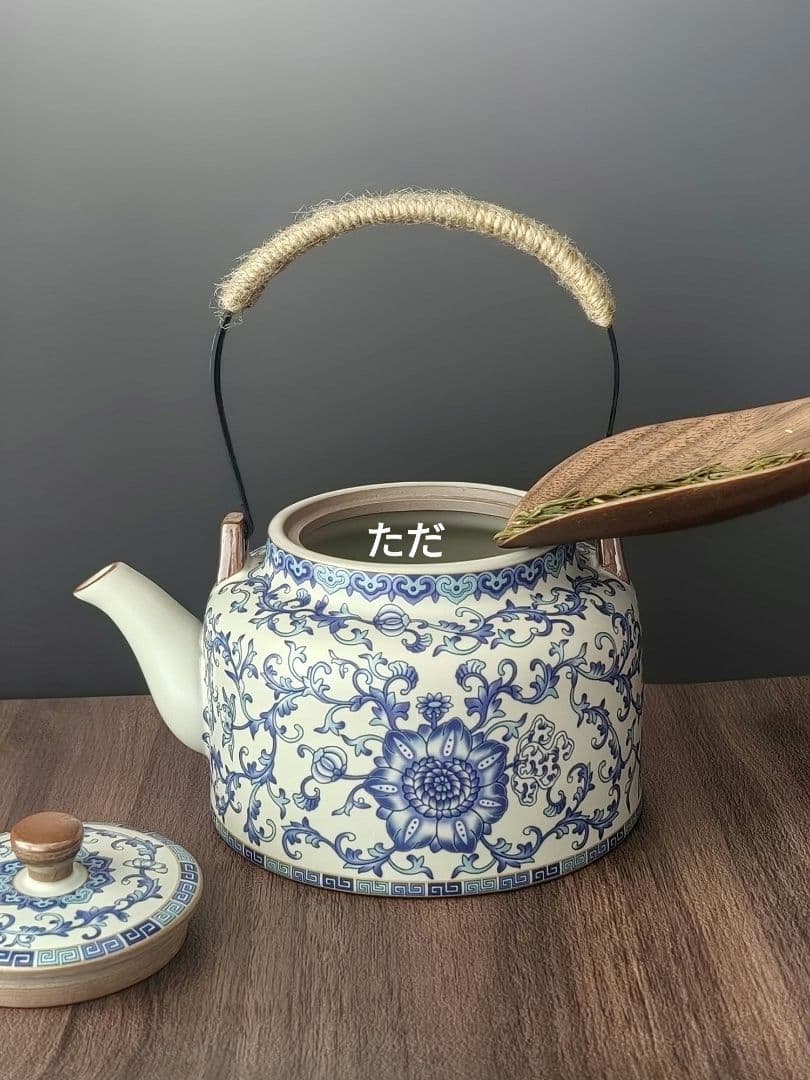 中国茶器 青花提梁茶壺 茶道具 煎茶器 未使用品