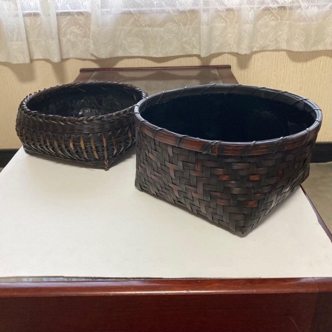 炭斗 炭入れ 籠 バスケット 火鉢 囲炉裏 竹製 編み込み 和風 古道具 レトロ