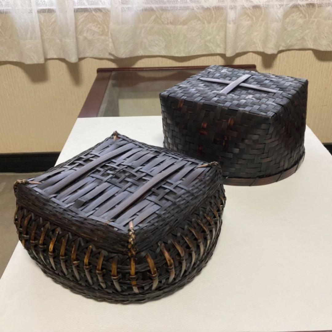 炭斗 炭入れ 籠 バスケット 火鉢 囲炉裏 竹製 編み込み 和風 古道具 レトロ