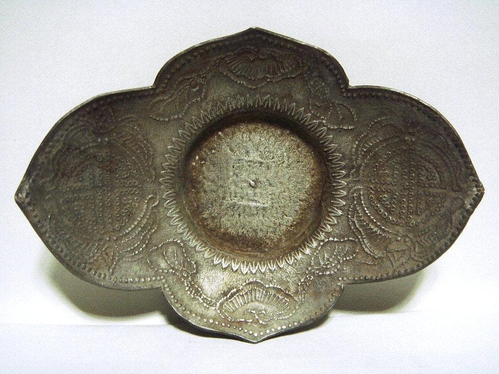 624『中国美術 古錫 十字紋茶托 ５枚』/骨董品 古美術 古玩 アンティーク