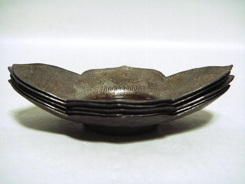 624『中国美術 古錫 十字紋茶托 ５枚』/骨董品 古美術 古玩 アンティーク