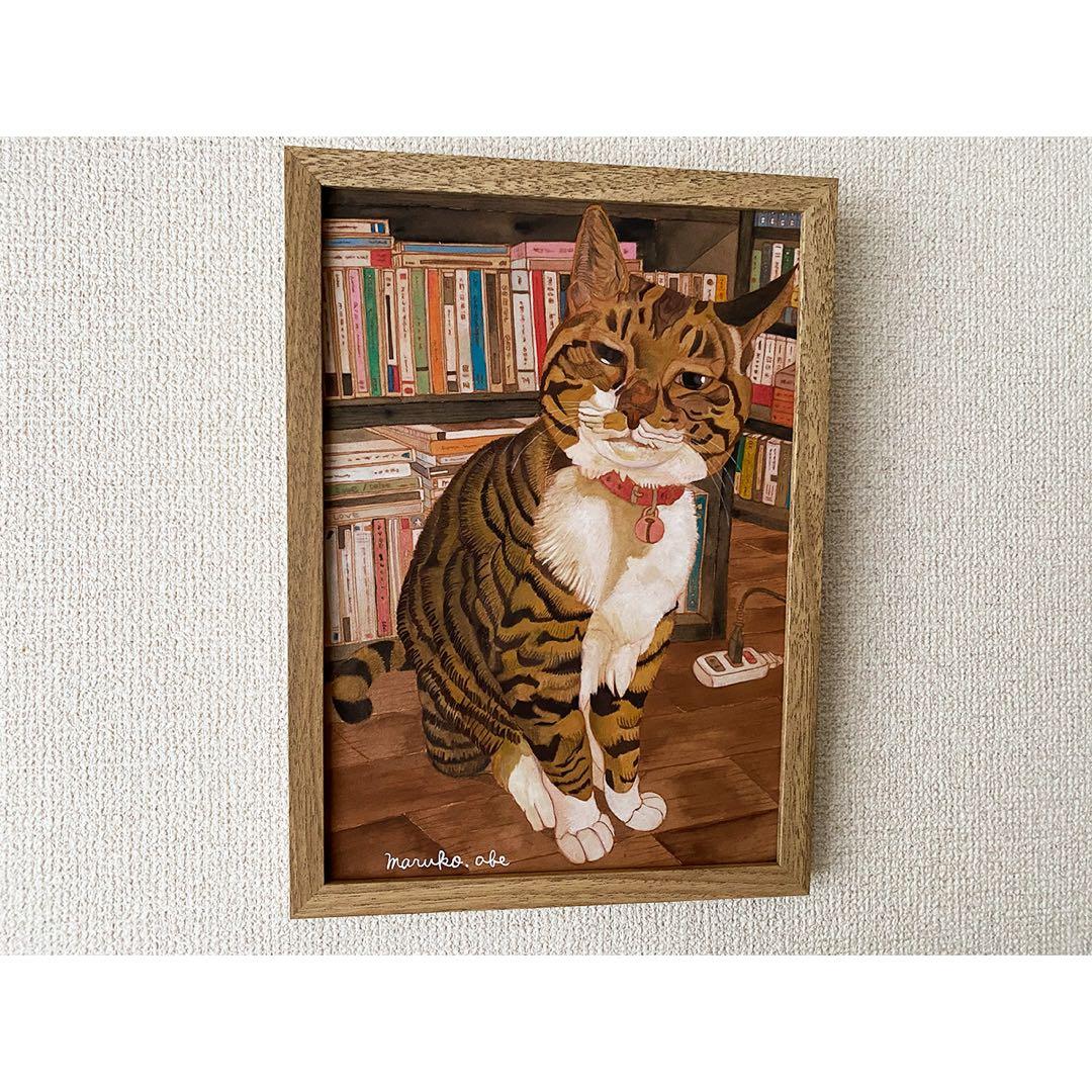 《送料無料》原画「書斎の猫」猫イラスト