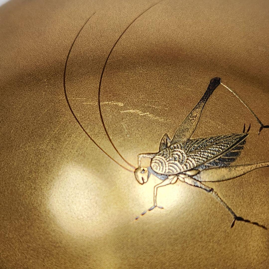 Y3429 清瀬一光 虫蒔絵 金梨地 香合 堀内宗完（兼中斎）花押 共箱