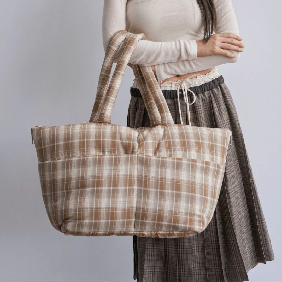 【APERTY】Lサイズ WIDE BAG TARTAN BROWN