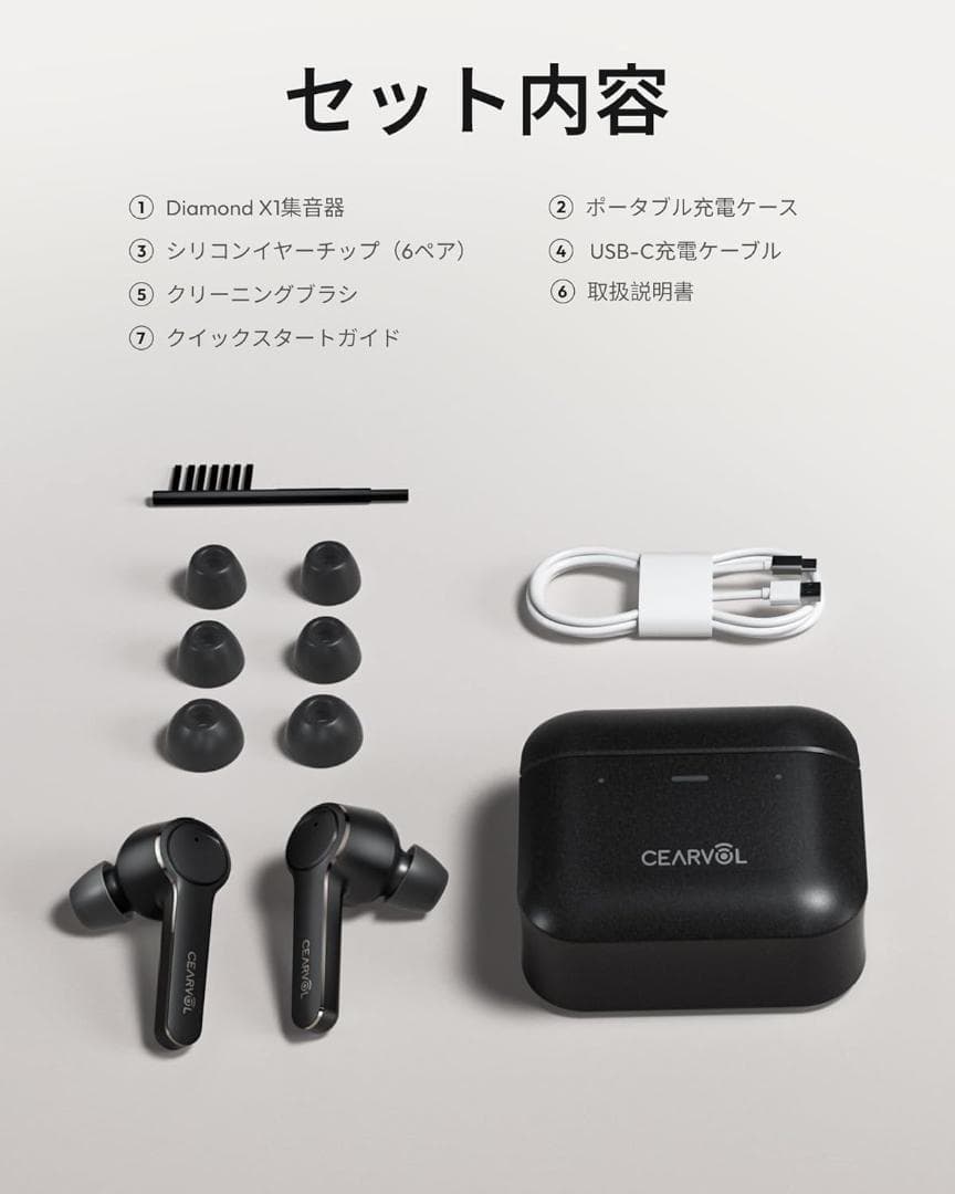 Cearvol 集音器 Diamond X1 黒 Bluetooth イヤホン