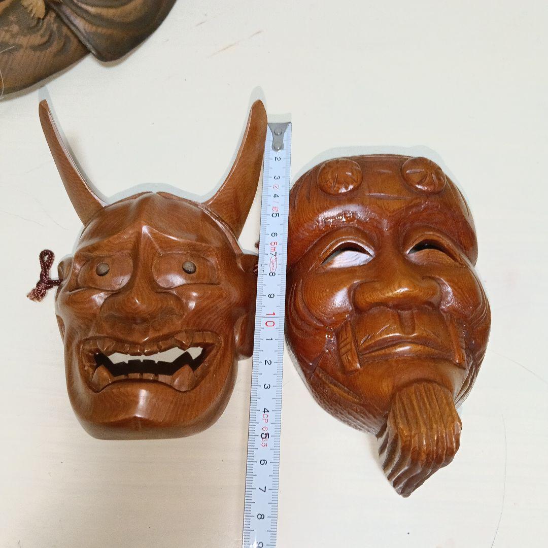 ⑫　般若 木彫り お面 アンティーク 壁掛け 魔除け 美品 能面