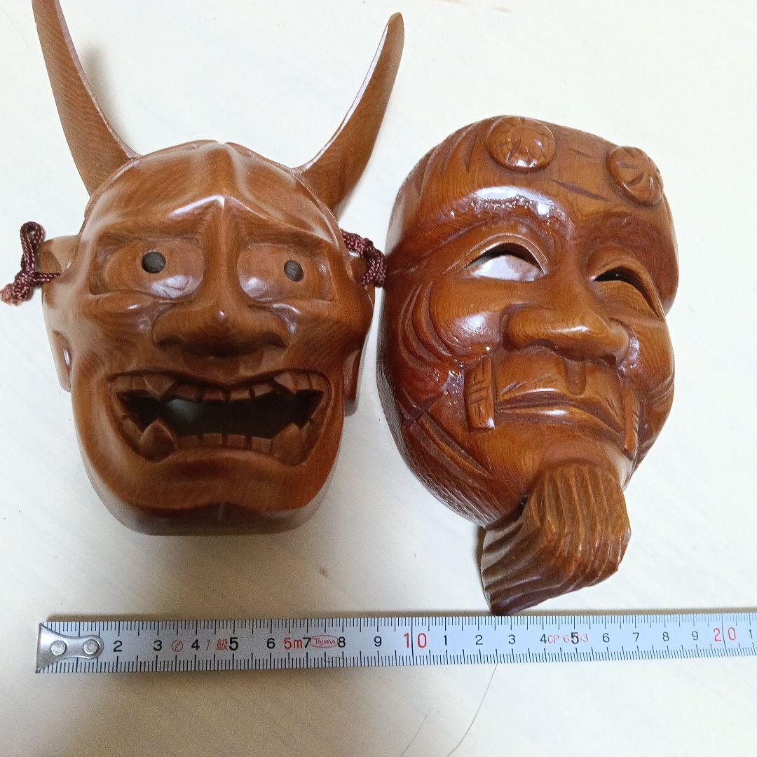 ⑫　般若 木彫り お面 アンティーク 壁掛け 魔除け 美品 能面