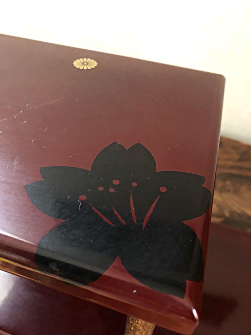 茶器 煎茶 道具 竹工細工 紅葉 菊紋 朱塗り 段違い台 時代
