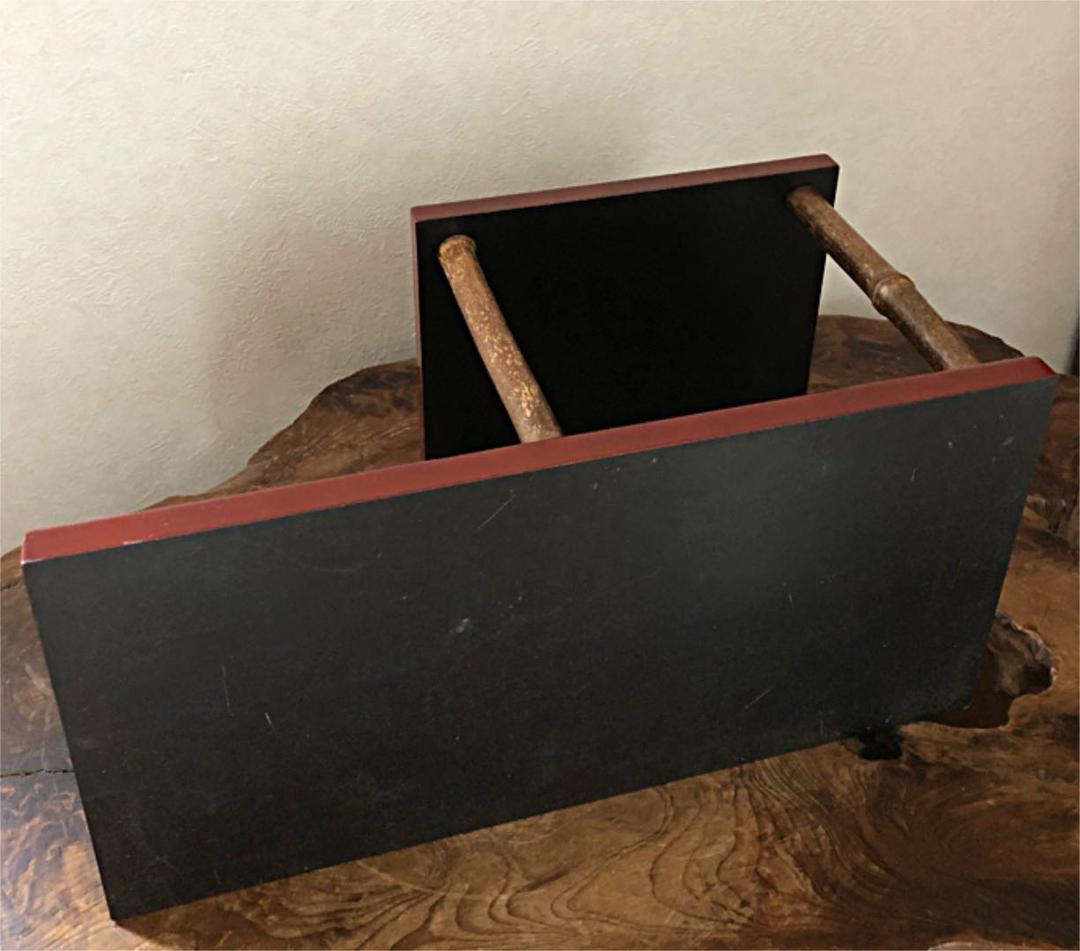 茶器 煎茶 道具 竹工細工 紅葉 菊紋 朱塗り 段違い台 時代