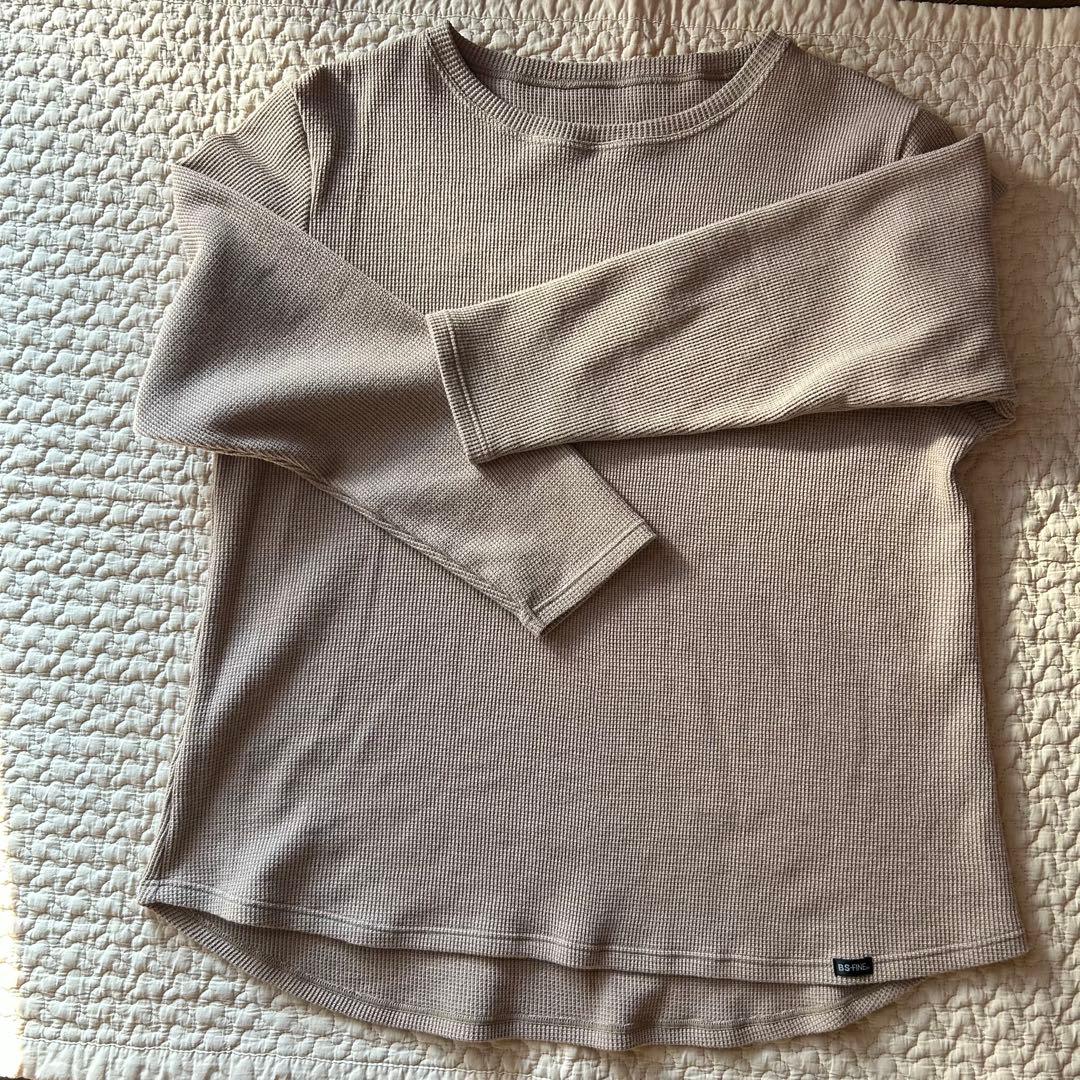 bsファイン ワッフルニット長袖シャツ【L size】ベージュ　着る岩盤浴