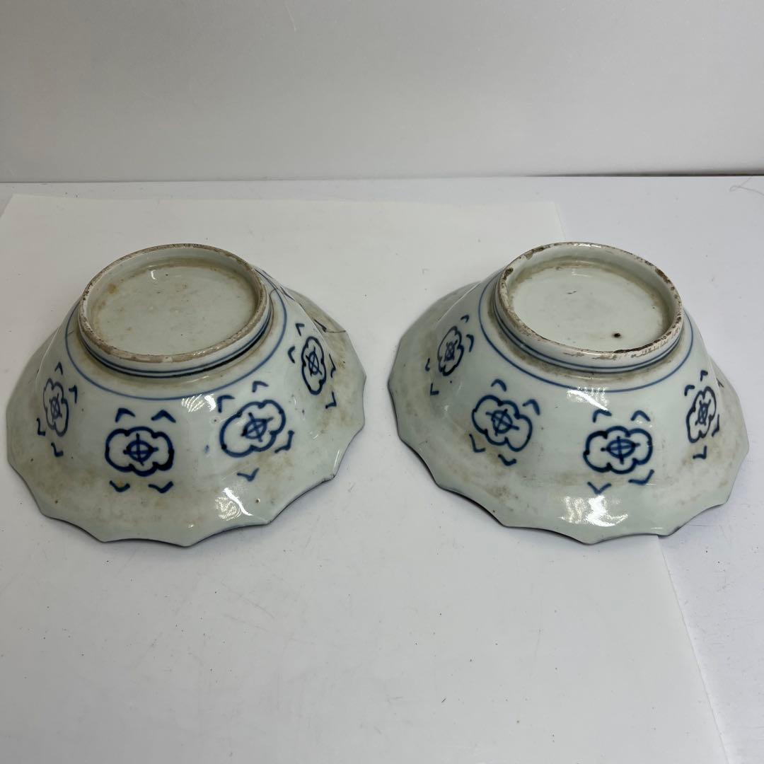 古伊万里　染付蓋茶碗、鉢　w18.2/11.3cm 東K8-0112②タニコ
