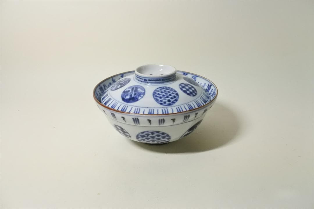 江戸後期　伊万里　染付　丸紋　蓋物　骨董品　アンティーク c b