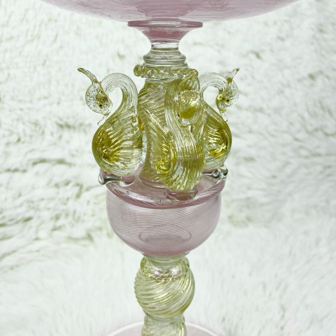 【美品・希少】ムラーノエリート ヴェネチアンガラス コンポート 金彩 白鳥
