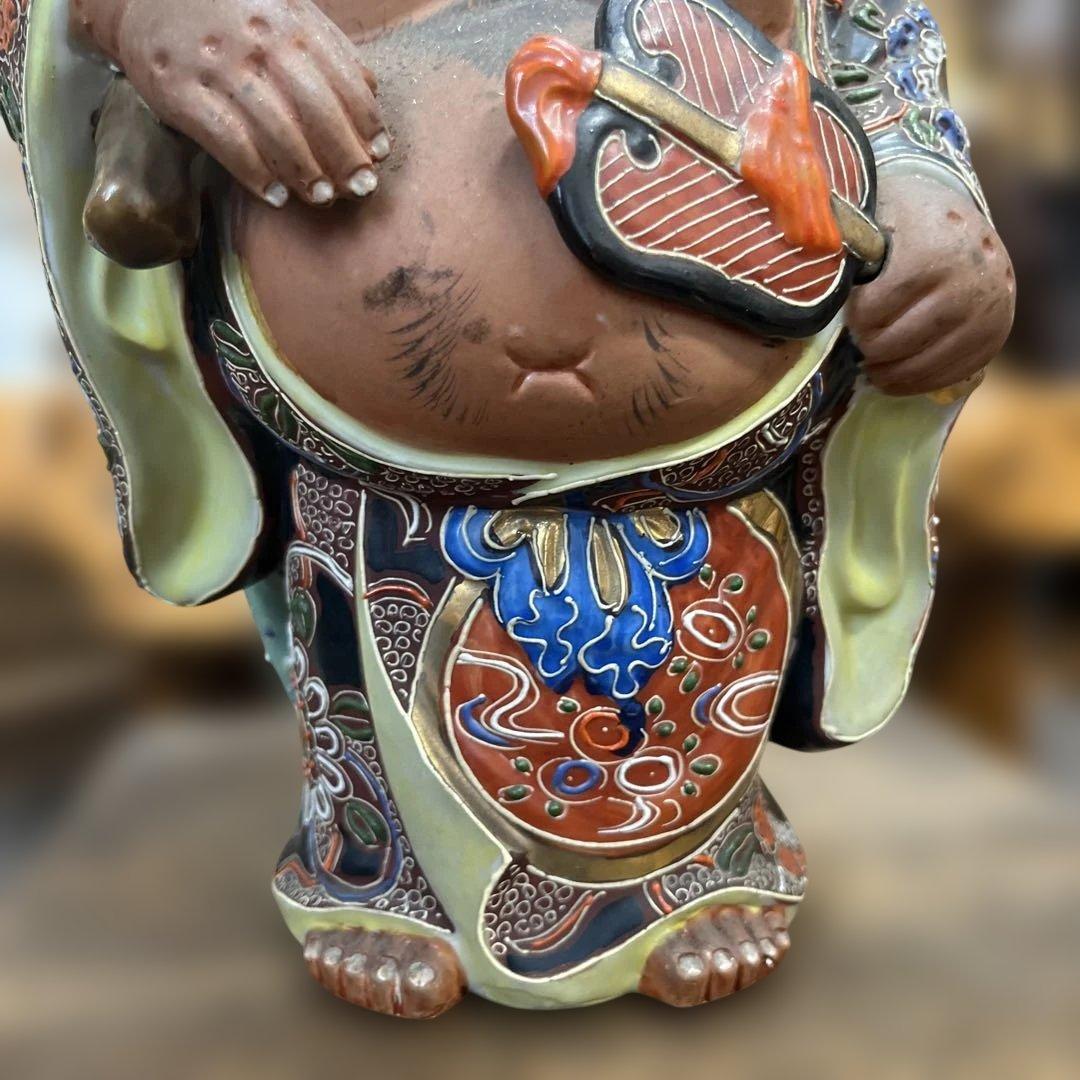 大漁満足　縁起物　九谷焼　陶器製 布袋様 置物 約27㌢　石川県