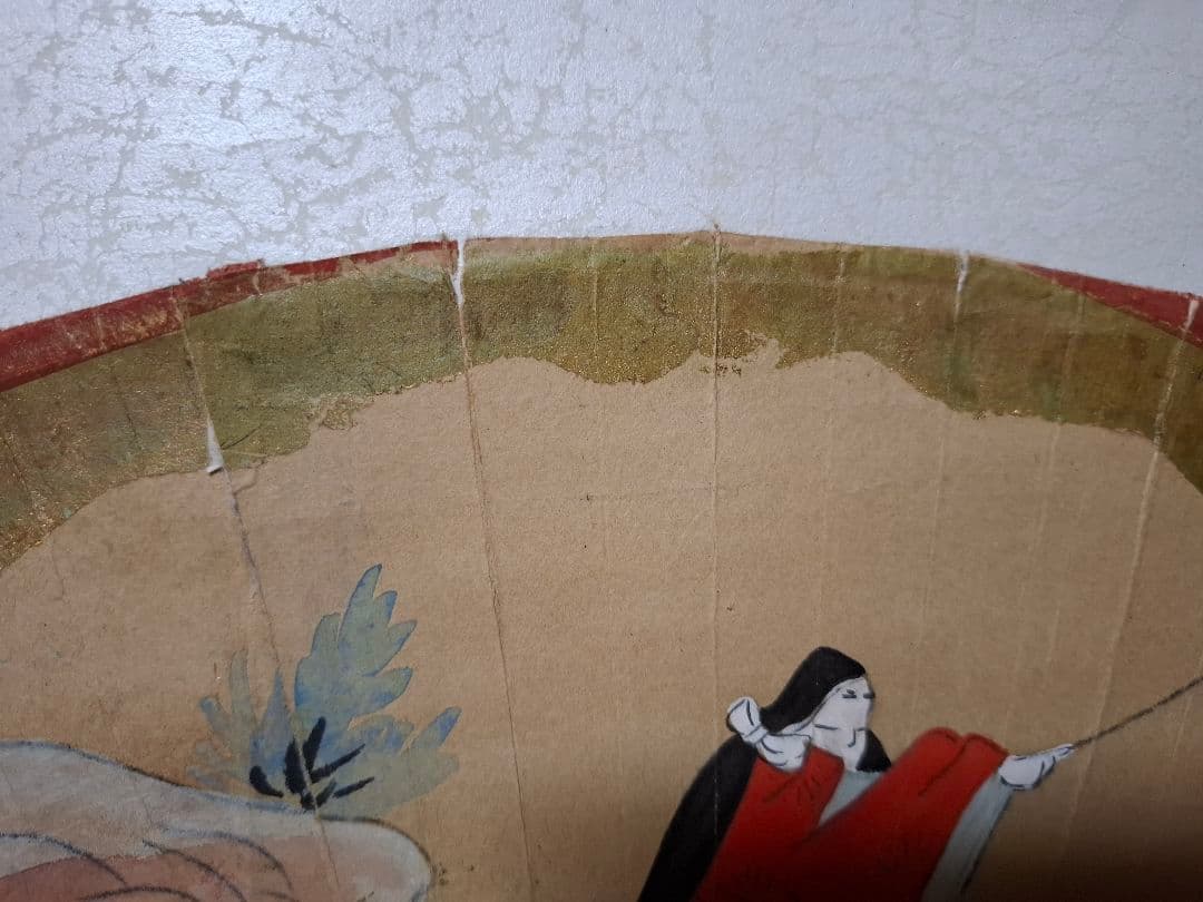 春のお茶席床飾り　掛け軸　遊童子　扇面日本画　箱なし