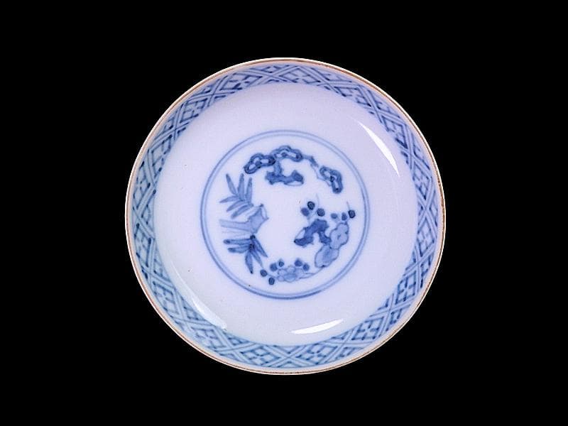 九谷　大聖寺伊万里　染錦　唐草に松竹梅の図　大振蓋茶碗　C435AS-fbvp