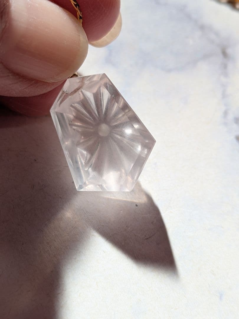 14kgf天然石RoseQuartzSUNRISECarvingNecklace