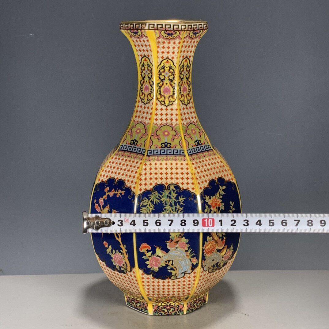 景徳鎮 パステル蒔絵花鳥六稜花瓶 陶磁器 装飾品 現代工芸品 美術品 置物