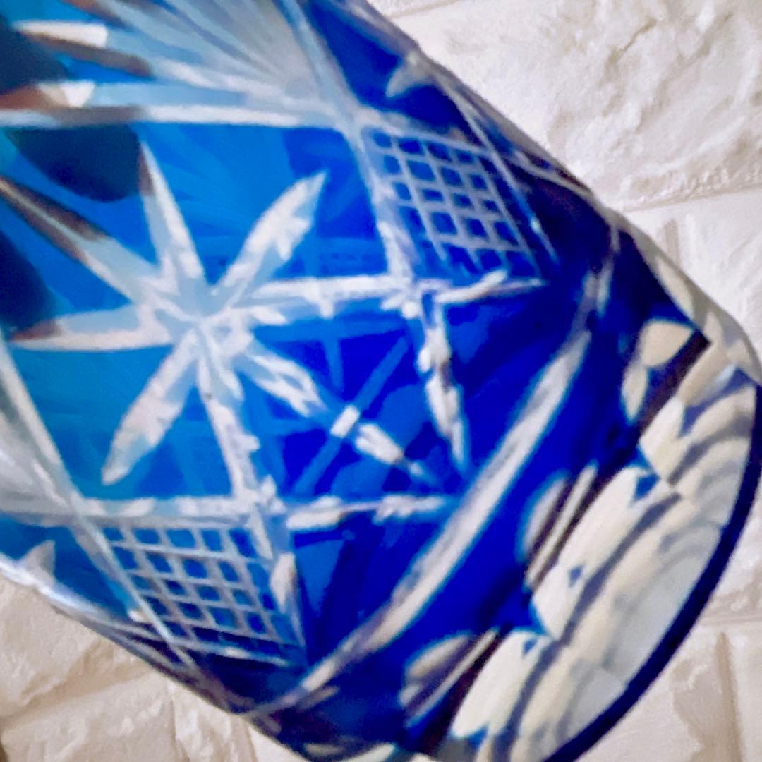 江戸切子 グラス 5個 セット ガーネット 剣菱花 コバルトブルー 剣菱光