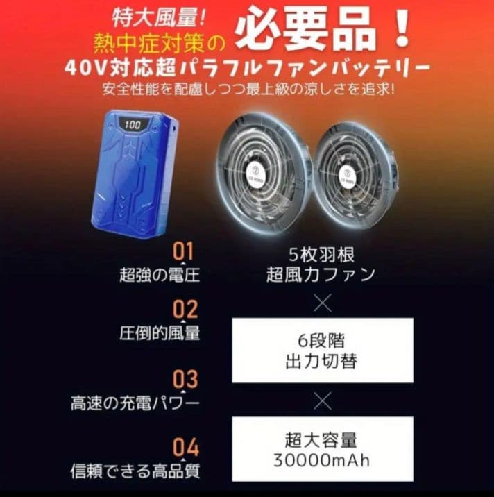最安！　空調服用　ファンバッテリーセット 40V 30000mAh　196L/S