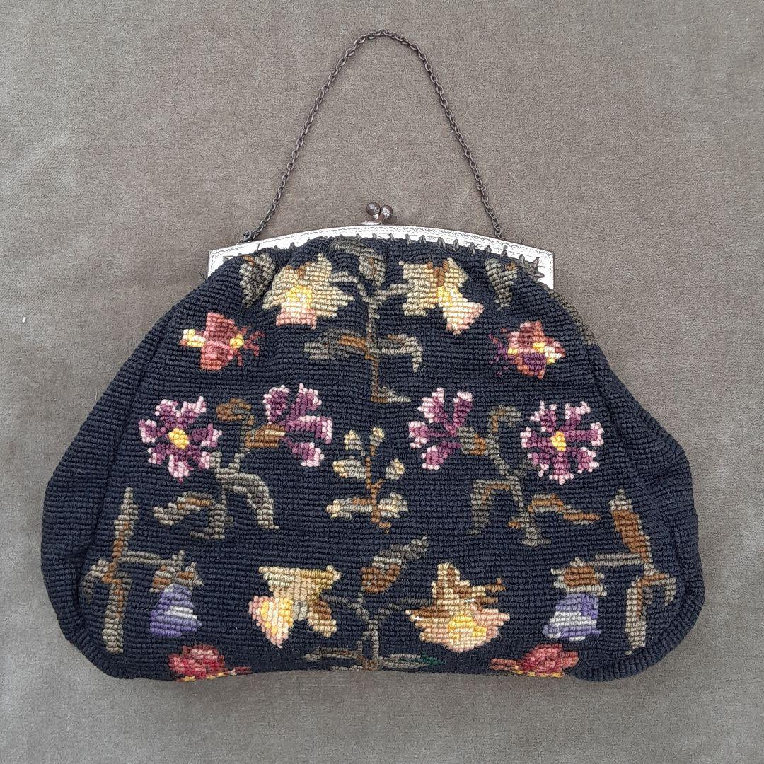 アンティーク刺繍バッグ　クロスステッチ　プチポアン