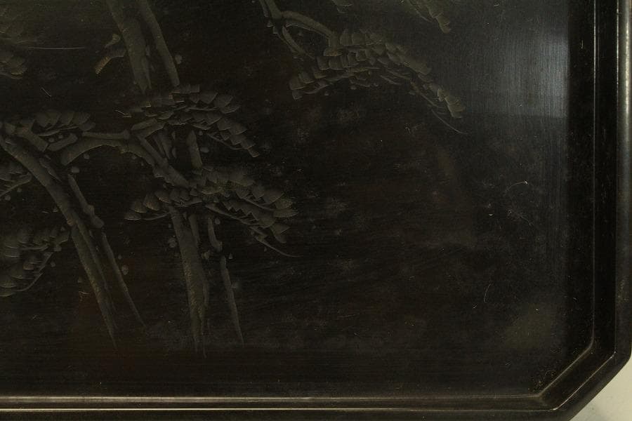 懐石 漆塗 刻流水松 隅切盆 膳 十客(ZE794)