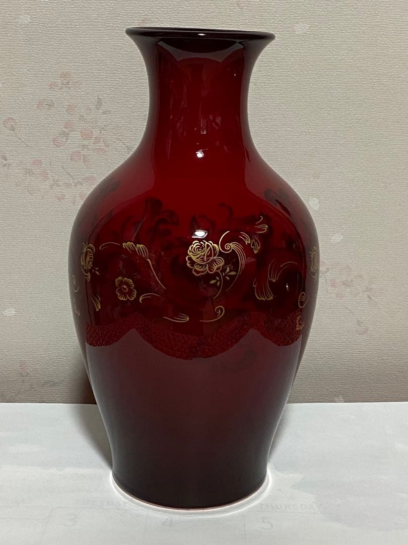 ♦️ノリタケボーンチャイナ 金彩花唐草文 辰砂フラワーベース ヴィンテージ物花瓶