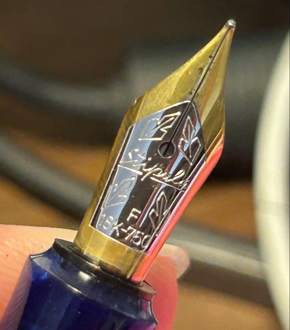 18K 750 万年筆 Lapiz B0828 イタリア製 青マーブル 金ペン先