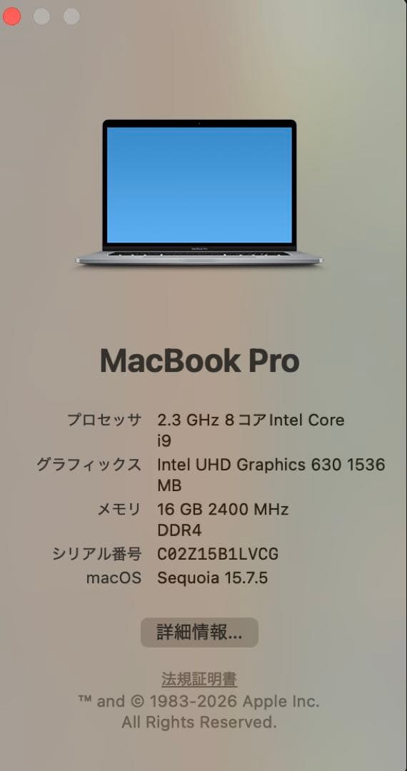 Macbook Pro 15.4”,i9,16GB,512GB,Radeon