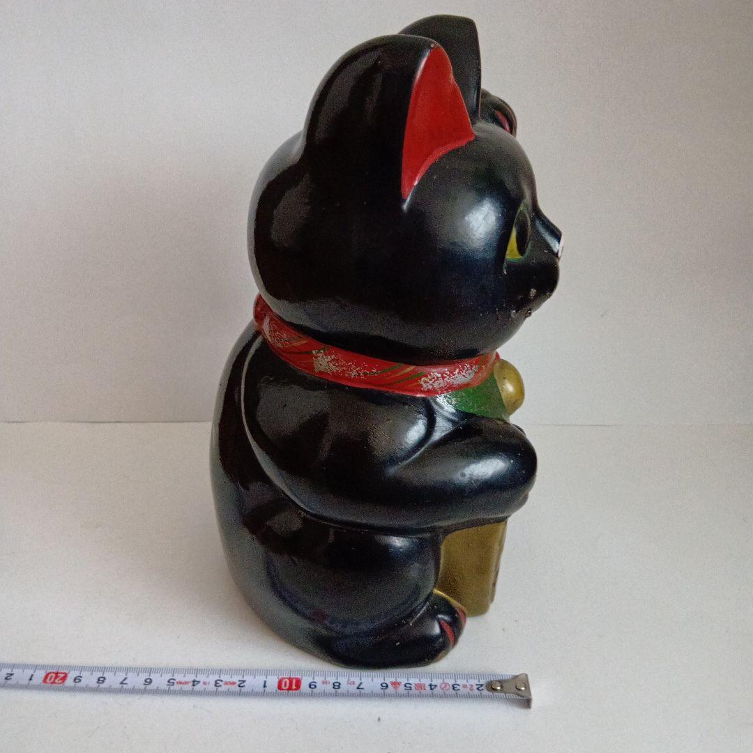 招き猫 陶器製 黒色 約25cm