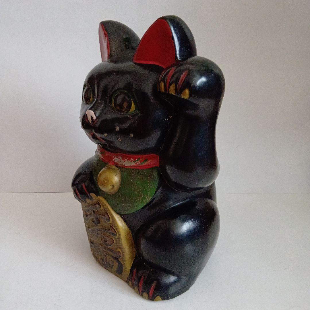 招き猫 陶器製 黒色 約25cm