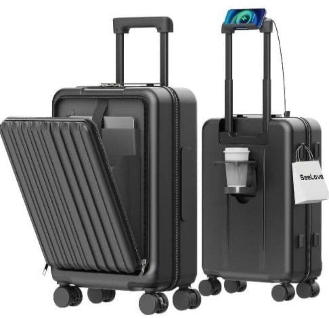 スーツケース フロントオープン 軽量 ブラック Sサイズ機内持ち込み 42L