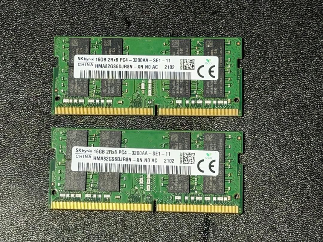 動作確認済32GB DDR4 16GB×2 ノートパソコン 2枚セットSK