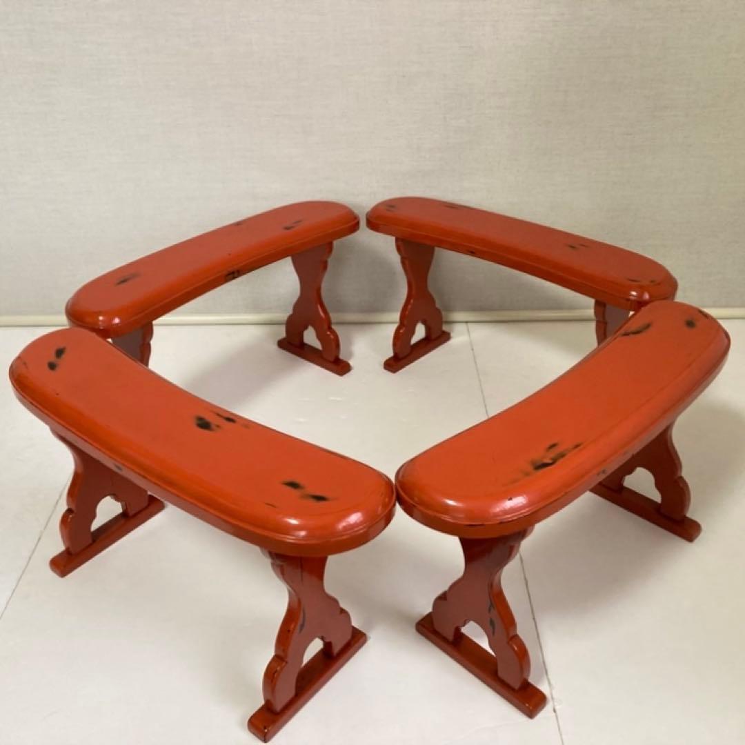 脇息 肘掛け 肘置き 根来塗 漆器 工芸品 朱色 4点 和風 旅館 家具 レトロ