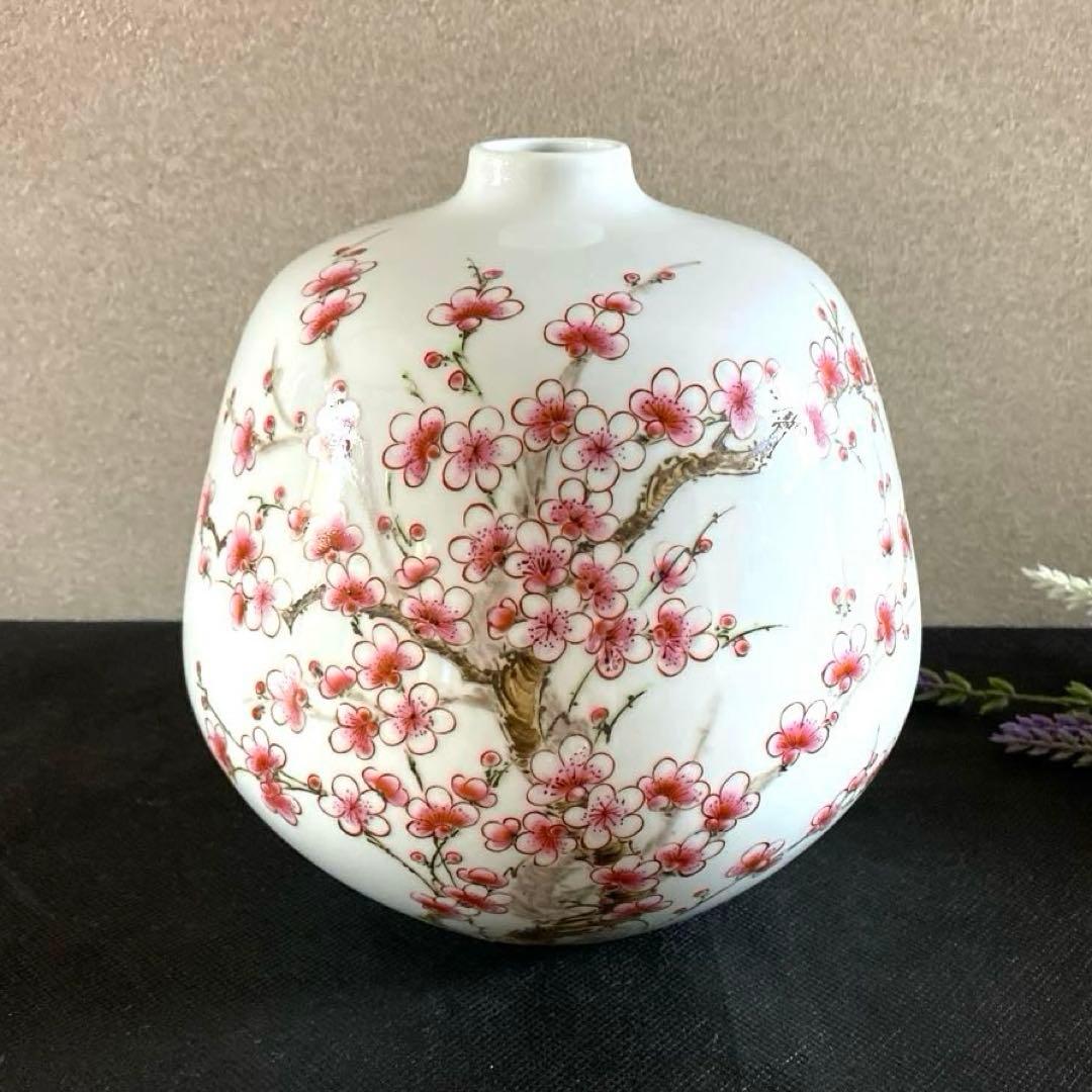 【未使用】中国　磁器　壺　花瓶　梅　梅の花