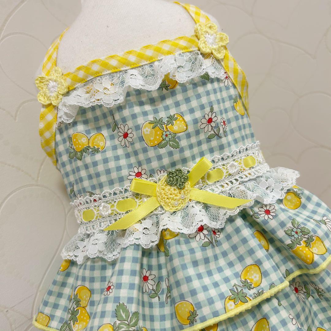 ハンドメイド♡犬服 黄苺の3段フリルキャミワンピース