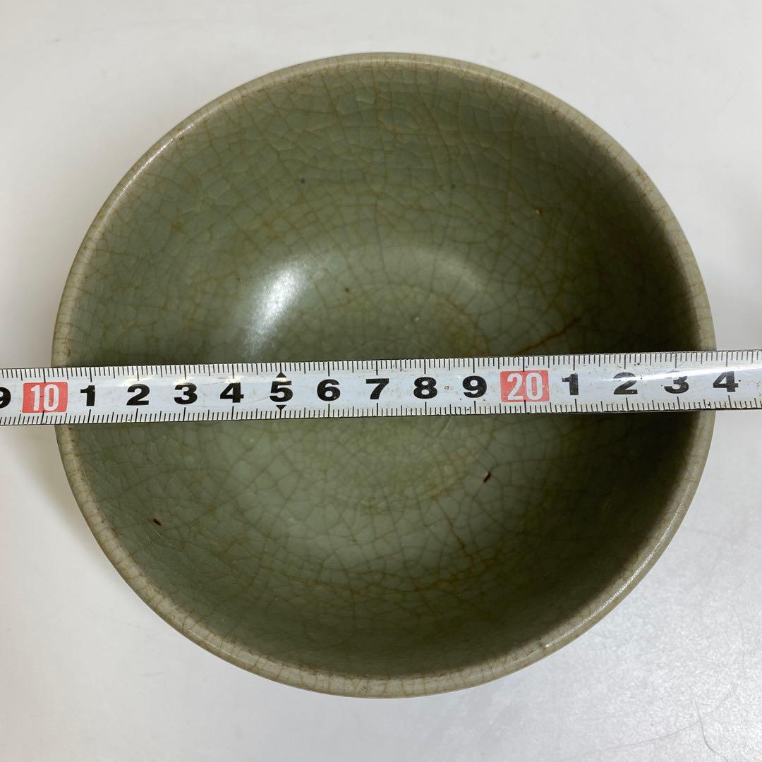 中国明時代　七官青磁人形手　茶碗　トヒオヒ　幅14㎝ 東S8-0401☆2F