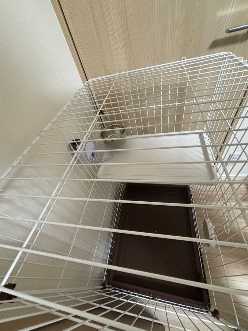 猫　ケージ　キャットケージ ステンレス食器、ボトル用給水器付き　2段