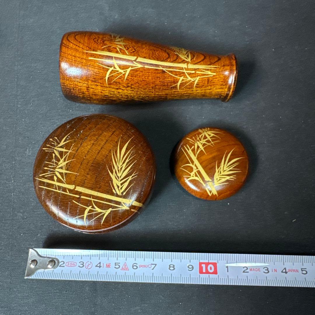 J10 送料無料　けやき　棗　香合　茶筅筒　フキ漆　茶道具3点セット　竹林