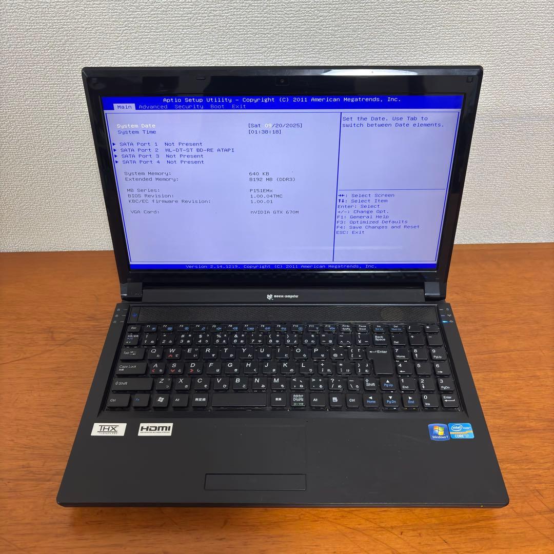 MouseComputer ノートパソコン i7第2世代 1TB 8GB