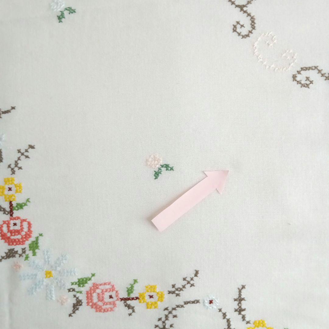 刺繍テーブルクロス／ふちレース／コットン／スウェーデン／北欧ヴィンテージ