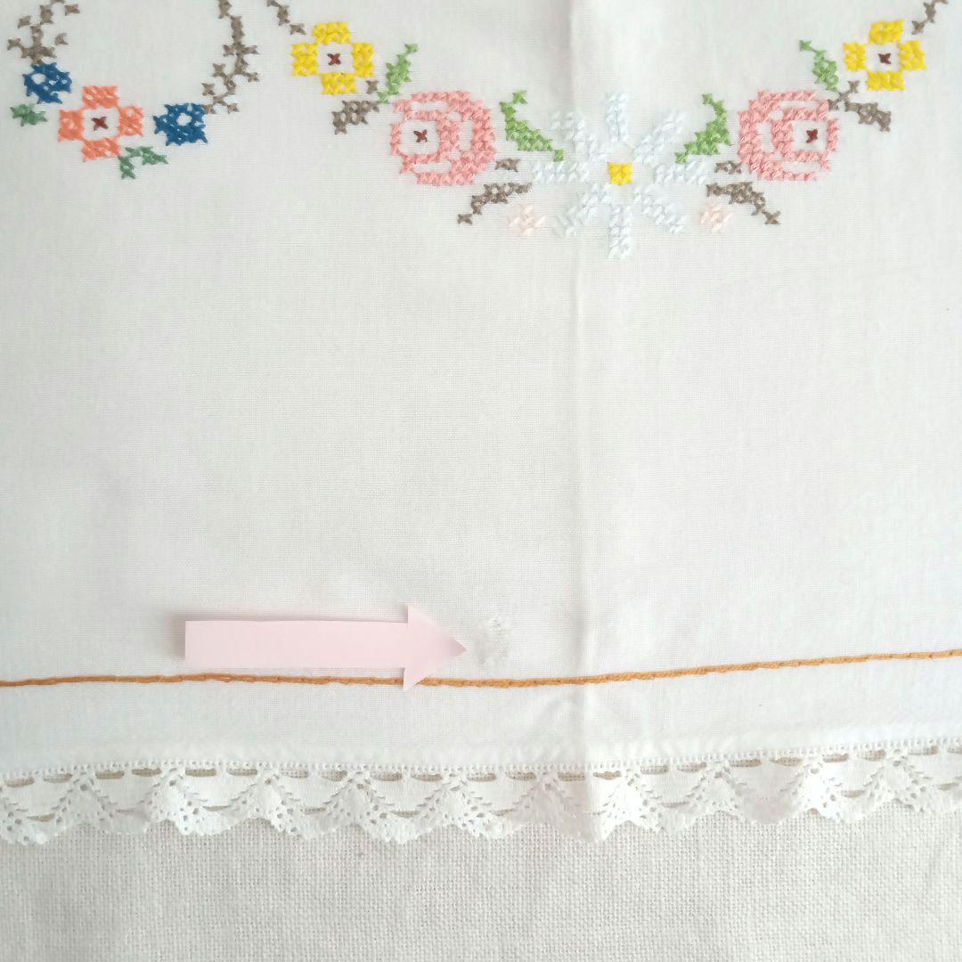 刺繍テーブルクロス／ふちレース／コットン／スウェーデン／北欧ヴィンテージ